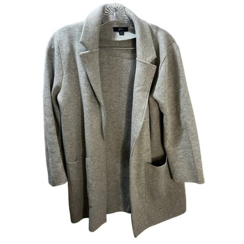 J. Crew Open Front Merino Wool Blend Sweater Blazer‎ Light Gray Small